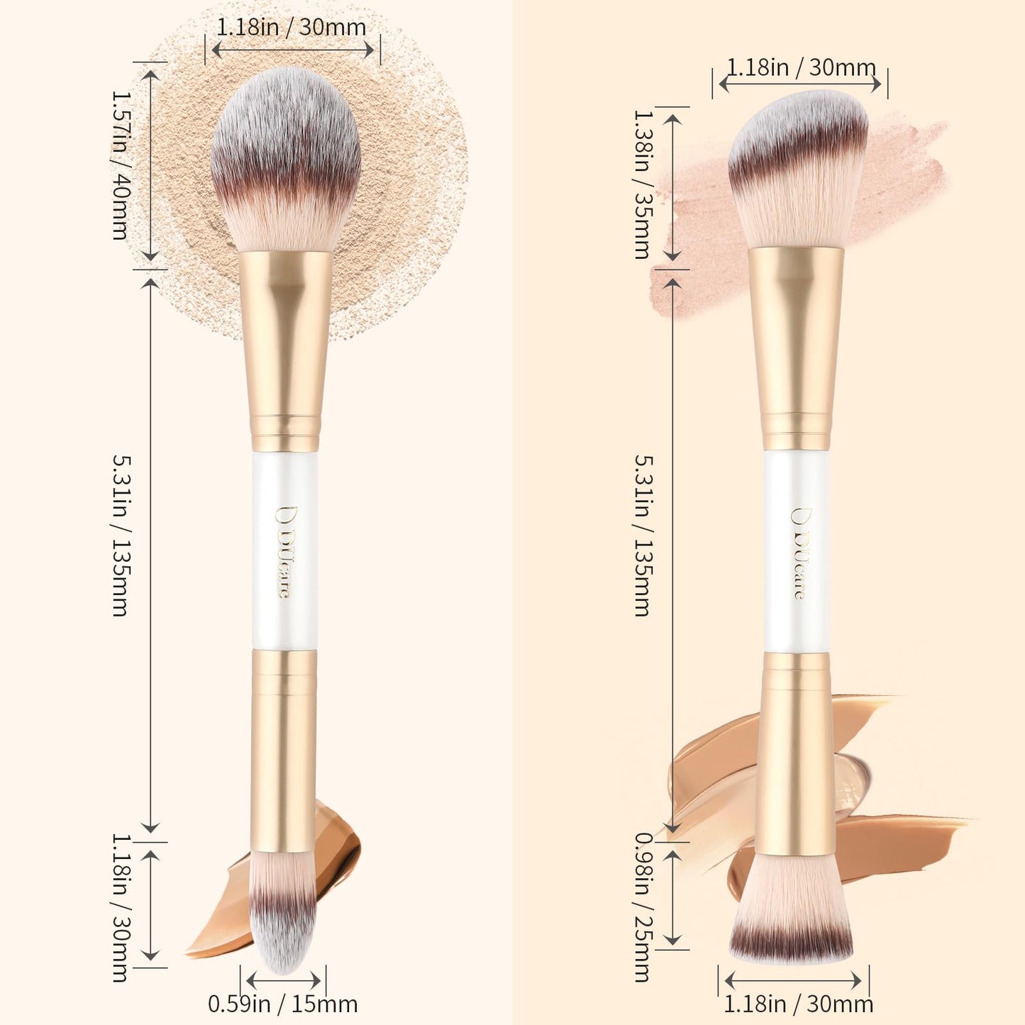 DUcare Makeup Brushes Duo End Foundation Contour Powder and Buffer Brush Bronzer Double Makeup Brush Set 2Pcs white