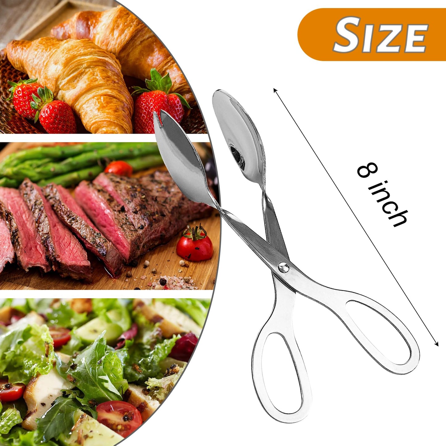 2 Pieces Salad Tongs, 8 Inch Serving Tongs, Stainless Steel Food Scissor Tongs, Buffet Tongs for Home Kitchen Party Bread Cake Bake Steak Barbecue Buffet Catering