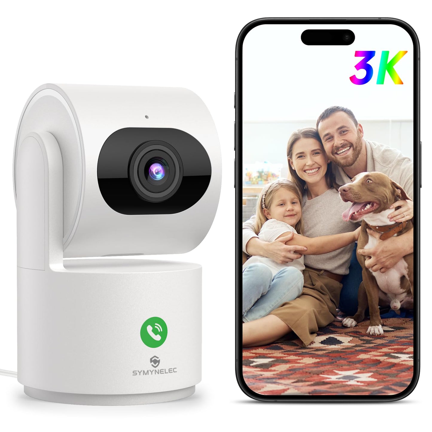 SYMYNELEC Indoor Camera for Home Security: 2.4G Wireless WiFi Baby Monitor with Phone App - 3K Smart Video Camera for Room - Pet Dog Kids Monitoring