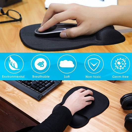 MROCO Ergonomic Mouse Pad with Gel Wrist Rest, Comfortable Mousepad with Smooth Wrist Support Surface and Non-Slip PU Base for Pain Relief, Computer, Laptop, Office & Home, 9.4 x 8.1 in, Black Color