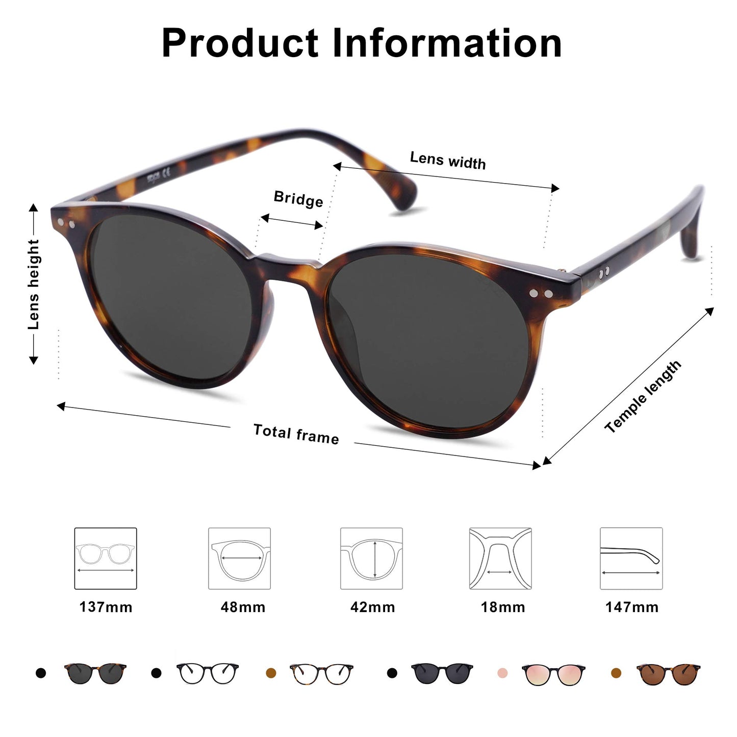 SOJOS Small Round Classic Polarized Sunglasses for Women Men Vintage Style UV400 Lens SJ2113, Tortoise/Grey