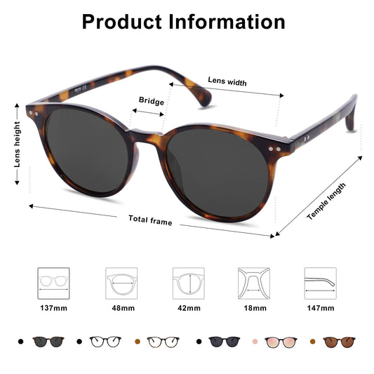 SOJOS Small Round Classic Polarized Sunglasses for Women Men Vintage Style UV400 Lens SJ2113, Tortoise/Grey