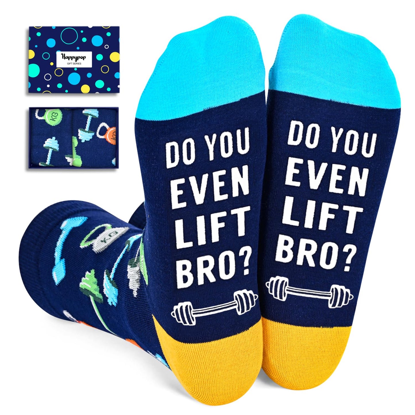 Cadeaux d'haltérophilie HAPPYPOP pour hommes Cadeaux pour haltérophiles masculins, cadeaux de dynamophilie, cadeaux de culturisme, chaussettes d'haltérophilie, chaussettes de gym