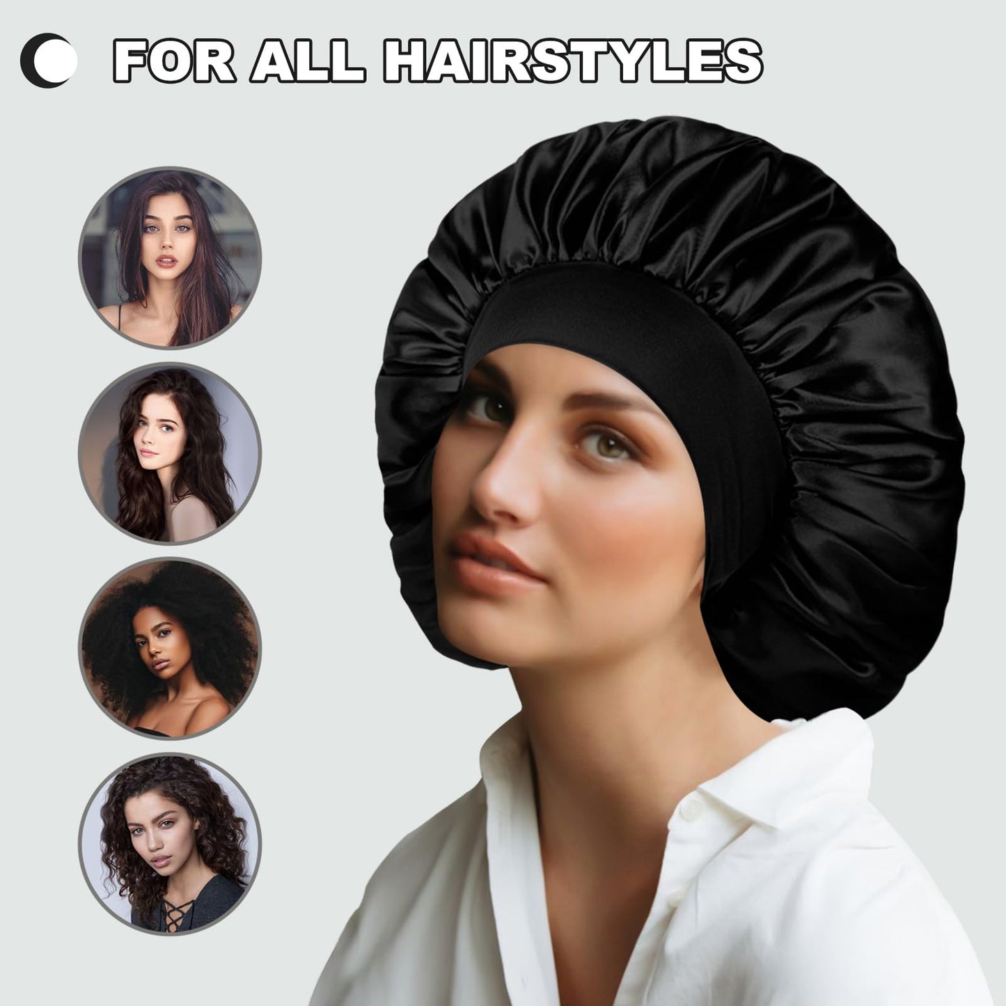 Gorro de satén extragrande para el pelo, gorro de seda de 17 pulgadas para dormir, gorro de seda gigante para dormir para mujeres, trenzas, cabello rizado, 1 pieza (negro)