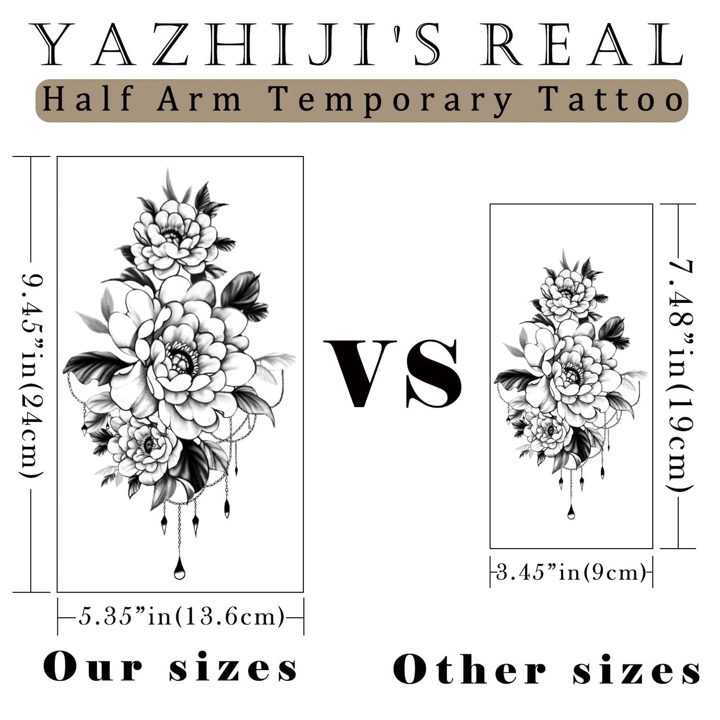 Yazhiji 49 sheets Large Sexy Flowers Collection Waterproof Temporary Tattoos Lasting Fake Tattoos for Women and Girls