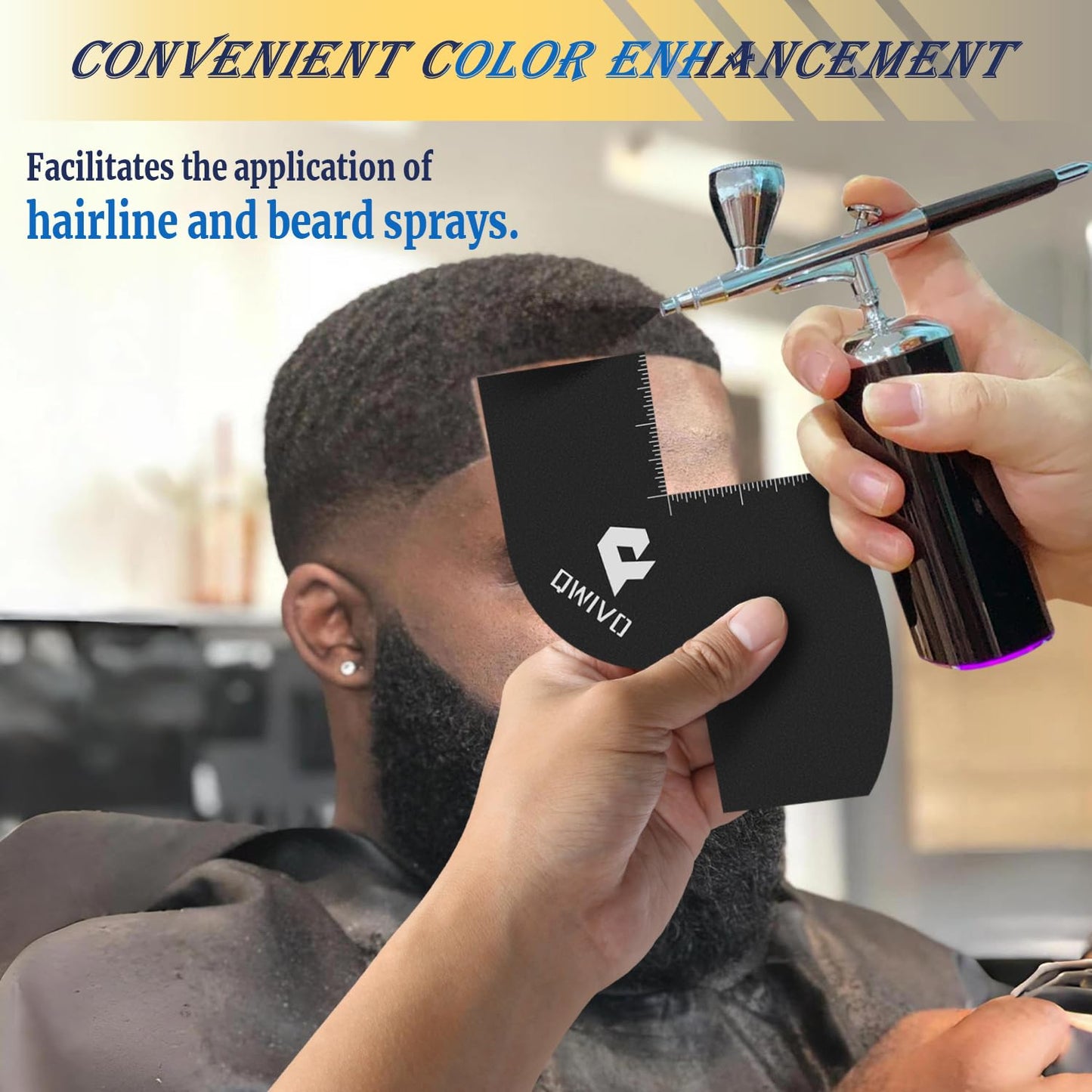 Qwivo Color Enhancement Barber Card with Measurement indicators, Easy to Clean Hairline Maker for Barber Shape, Reusable Beard Line Up Tool, Color Spray Edge Hair Liner Card (Black-C)