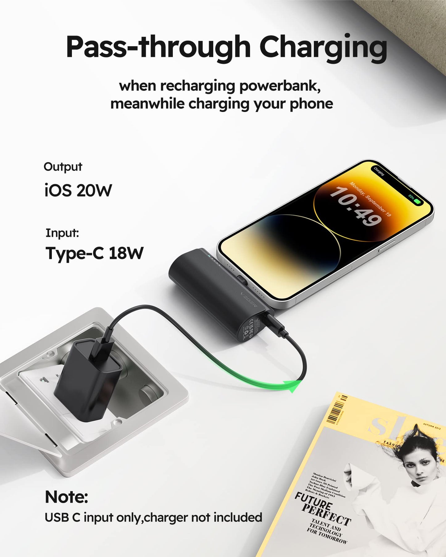 VEGER Mini Portable Charger for iPhone, 5000mAh 20W PD Fast Charging Battery Pack, Cordless Portable External Backup Charger for iPhone 13, 12, 11, 8, 7, XR, XS Max, Pro Max, AirPods