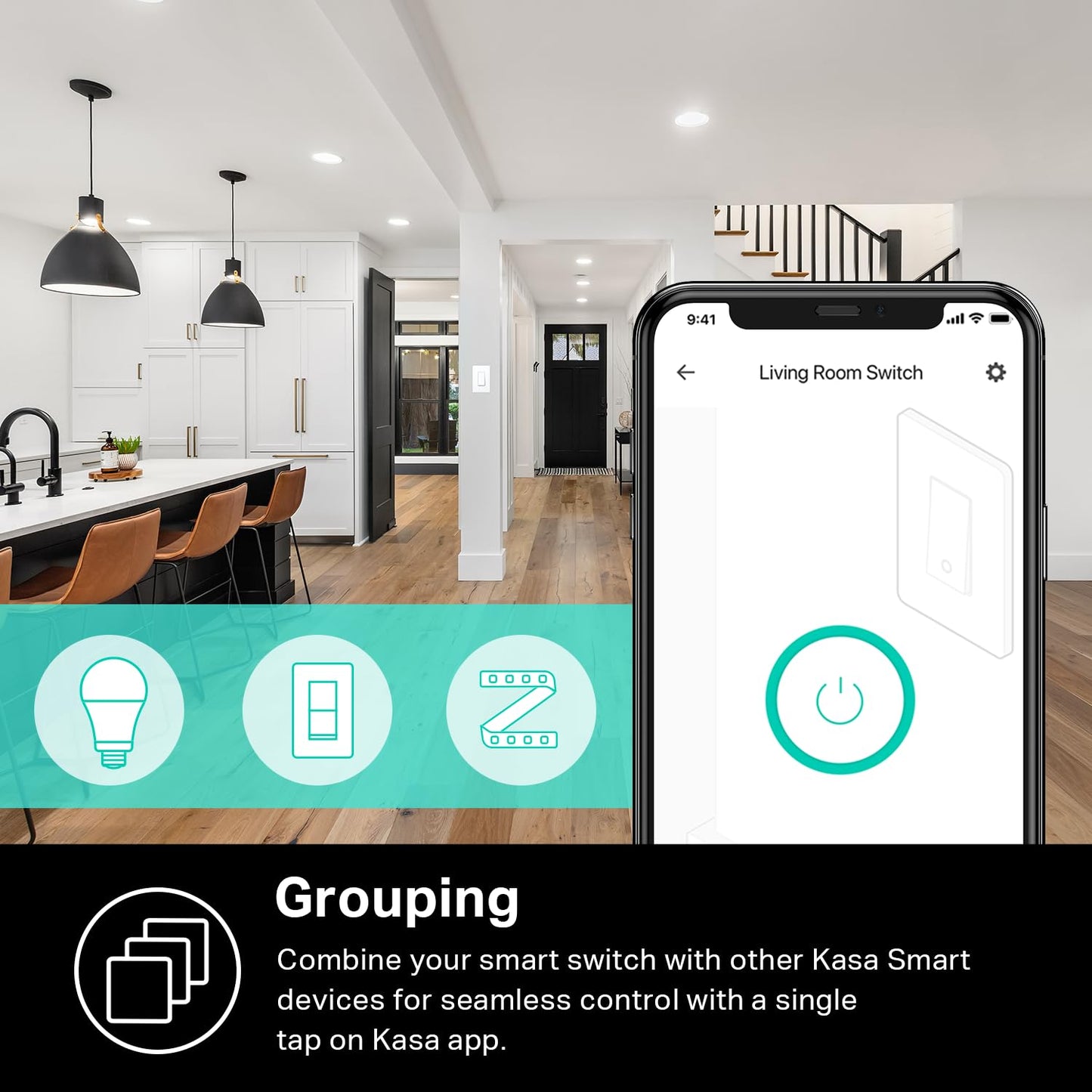 Interrupteur d'éclairage intelligent Kasa HS200, unipolaire, nécessite un fil neutre, interrupteur d'éclairage Wi-Fi 2,4 GHz fonctionne avec Alexa et Google Home, certifié UL, aucun hub requis, blanc, HS200