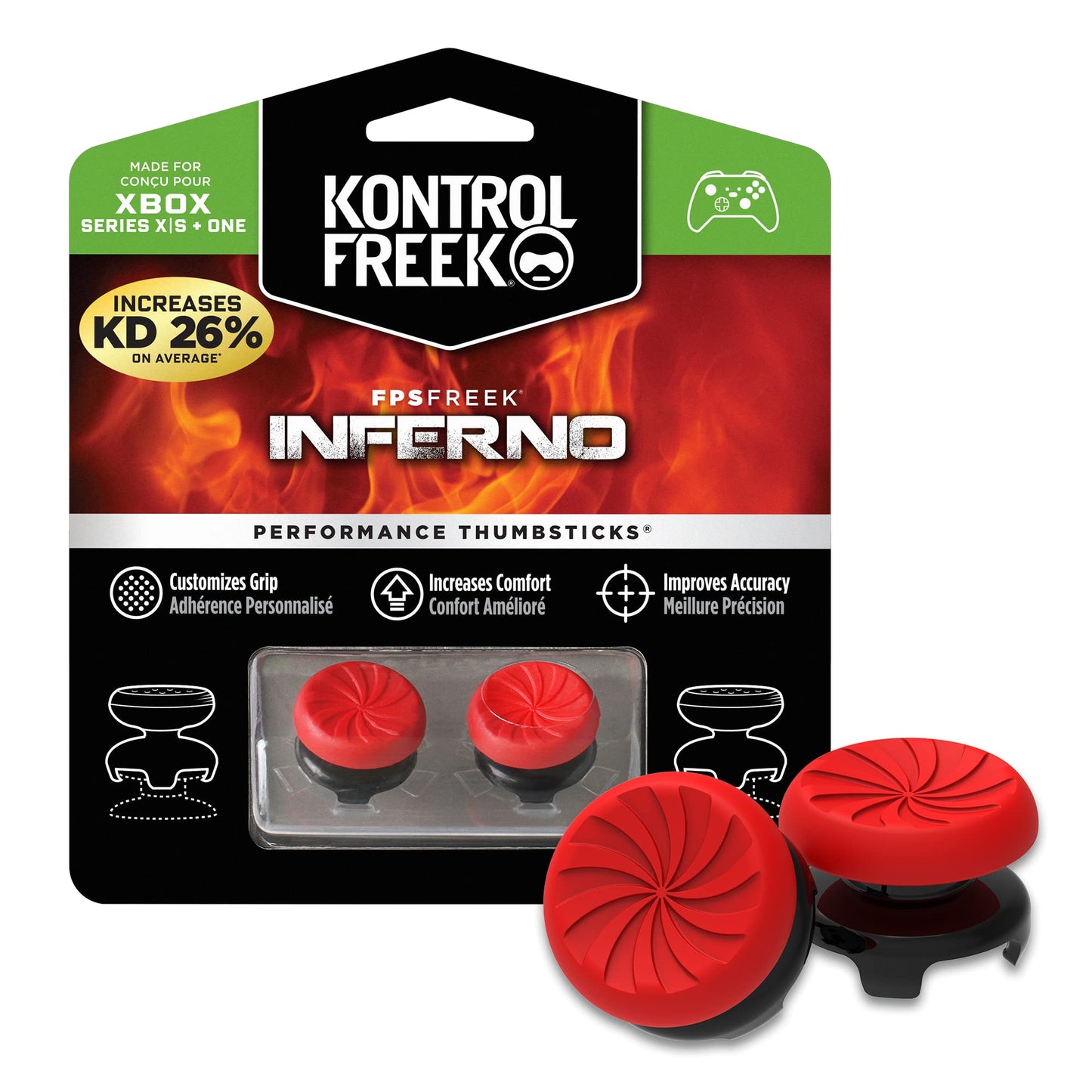 KontrolFreek FPS Freek Inferno for Xbox One and Xbox Series X Controller | Performance Thumbsticks | 2 High-Rise Concave | Red