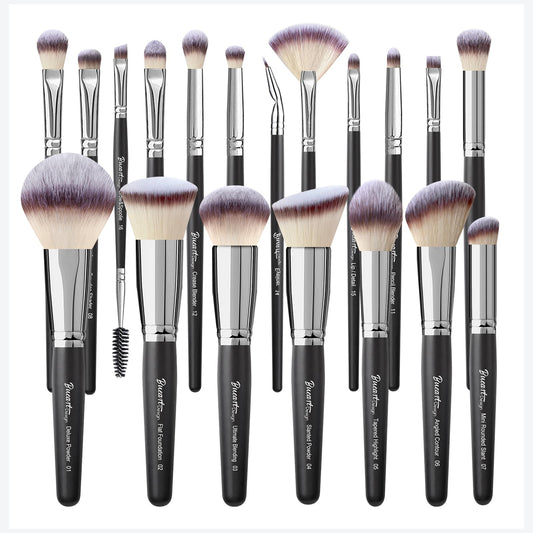 Bueart Design 19Pcs ULTRA SOFT Black labeled Makeup Brushes set Contains large powder Flat Foundation Blending Blush Face contour Concealers Brush (16Pcs Matte Black S)