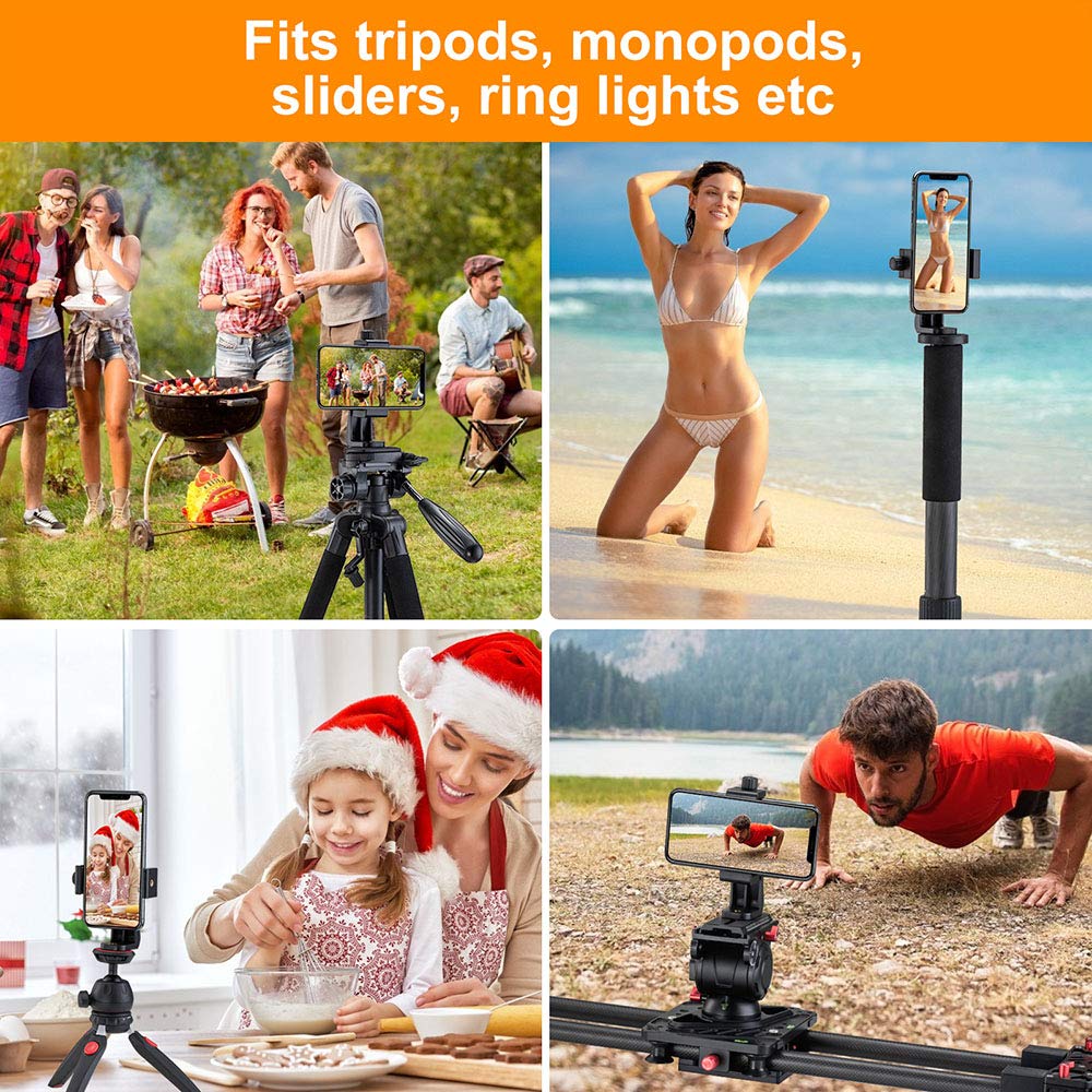 Phone Tripod Mount Adapter/Universal Tripod Cell Phone Holder, Fits Any Smartphone, 1/4" Standard Screw, Rotating Vertical and Horizontal, Compatible with iPhone, Samsung, Selfie Stick, Monopod