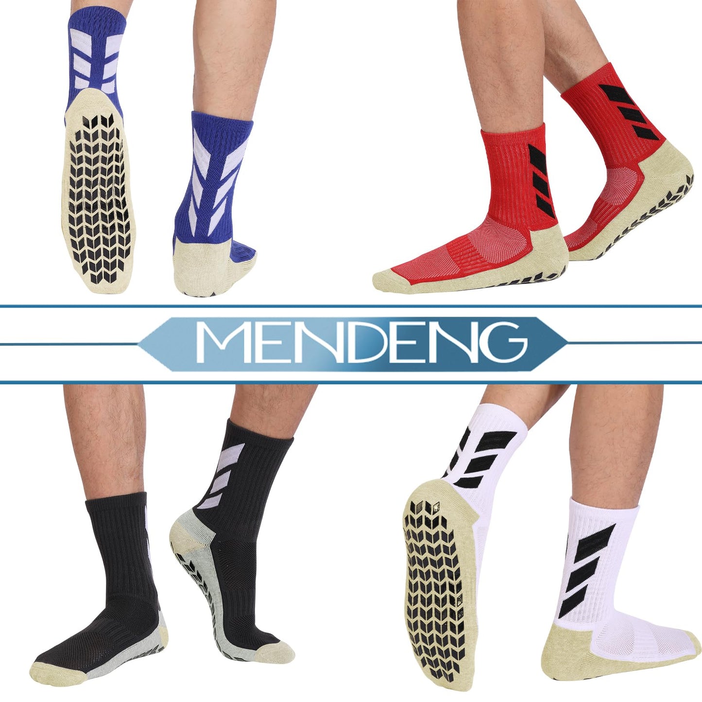 MENDENG Grip Socks Soccer Men Youth Non Slip Grippy Socks for Men Non Skid Football Basketball Hospital Anti Slip Athletic Socks 1Pair White