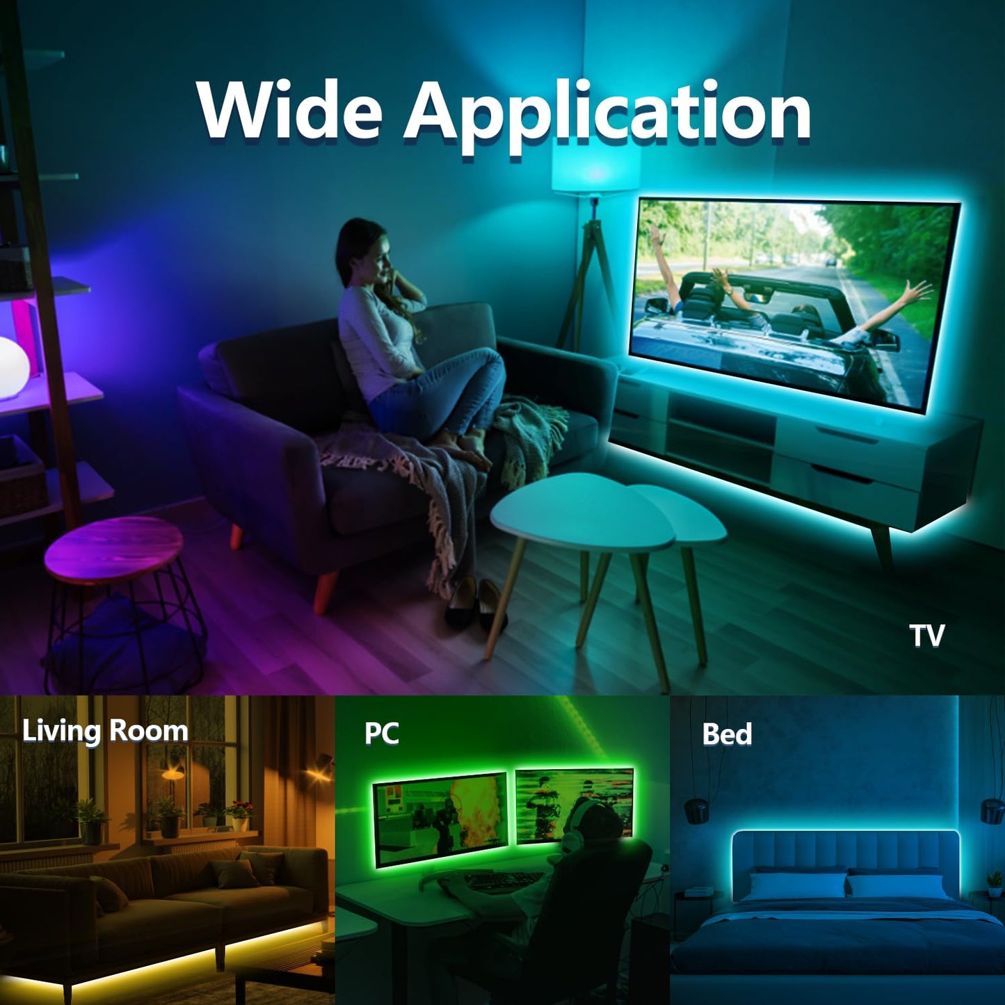 KEXU LED Lights for TV 9.84ft USB Led Strip Lights for 22-65 in TV LED Lights RGB Music Sync TV Backlights with APP Control LED Lights for Bedroom Décor