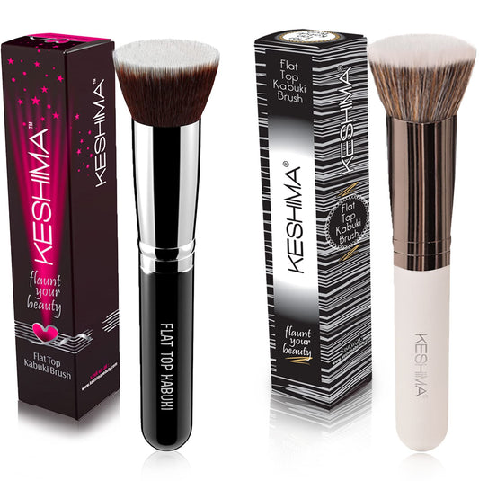 Black & White Kabuki Foundation Brushes Bundle By KESHIMA - Regular Size - Premium Makeup Brushes for Liquid, Cream, and Powder