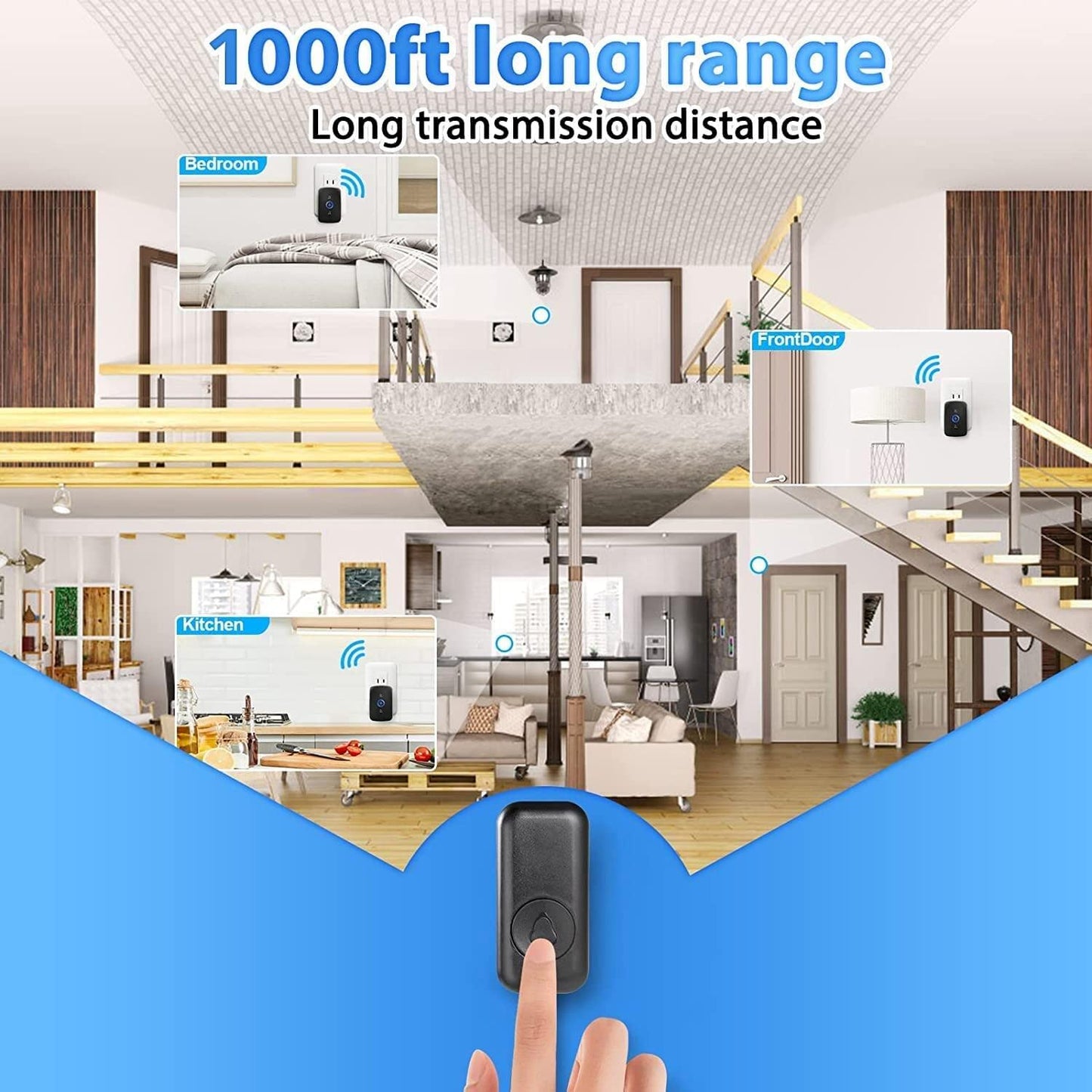 KERUI Wireless Doorbell Door Bell Chime 5 Volume Levels 60 Chimes Door Bells 1000ft Long Range Doorbell Kit with LED Flashing