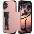 Nvollnoe Compatible with iPhone 16 Plus Case with Card Holder Heavy Duty Protective Dual Layer Shockproof Hidden Card Slot Slim Wallet Phone Cover for iPhone 16 Plus for Women&Men 6.7 inch(Rose Gold)