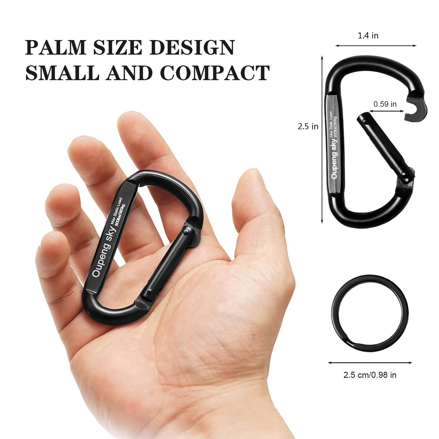 6PCS Carabiner Clip - Heavy Duty Iron Carabiners 800lbs Carabeaner D Ring Shape,Key Chain Clip Hook,Keychain Clip,Multipurpose for Camping, Hiking,Backpacking or Other Outdoor Activities, Black.