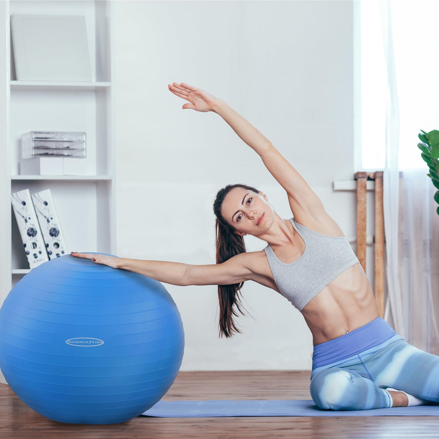 Fitvids Anti-Burst and Slip Resistant Exercise Ball Yoga Ball Fitness Ball Birthing Ball with Quick Pump, 2,000-Pound Capacity, Blue, 22-inch, M