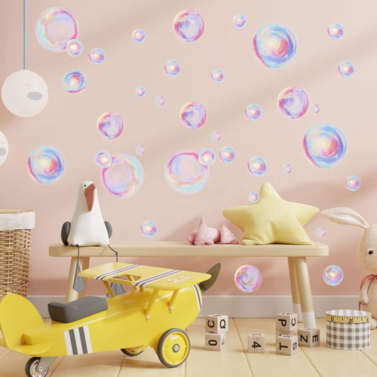 2 Sheets Bubble Wall Decals, Colorful Bubbles Wall Stickers Cutouts Ocean Bubble Wall Stickers Under The Sea Birthday Party Decorations for Kids Room Bathroom Wall Mermaid Theme Party