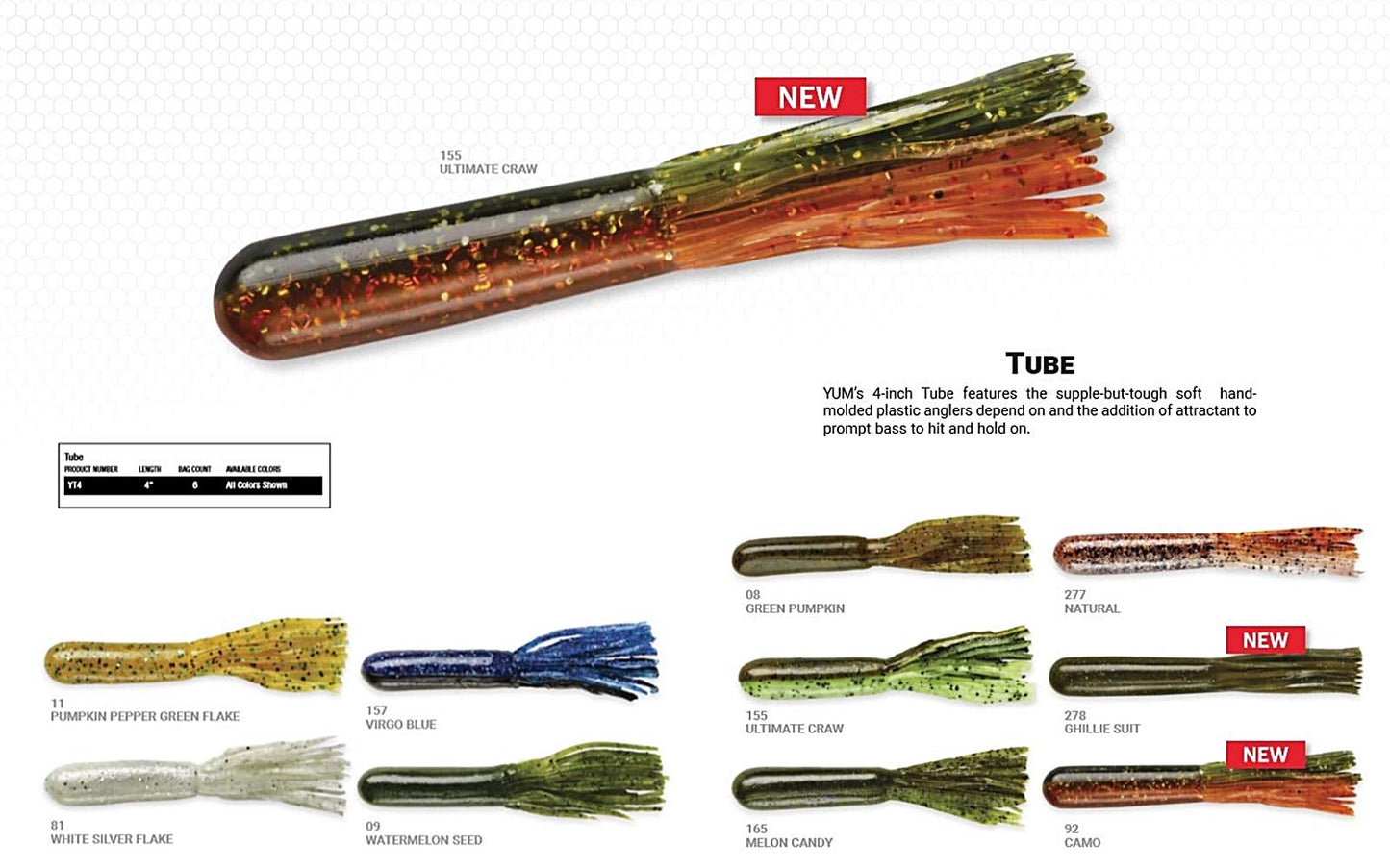 Yum Lures YT4155 Tube Fishing Bait, Ultimate Mate Craw, 4"