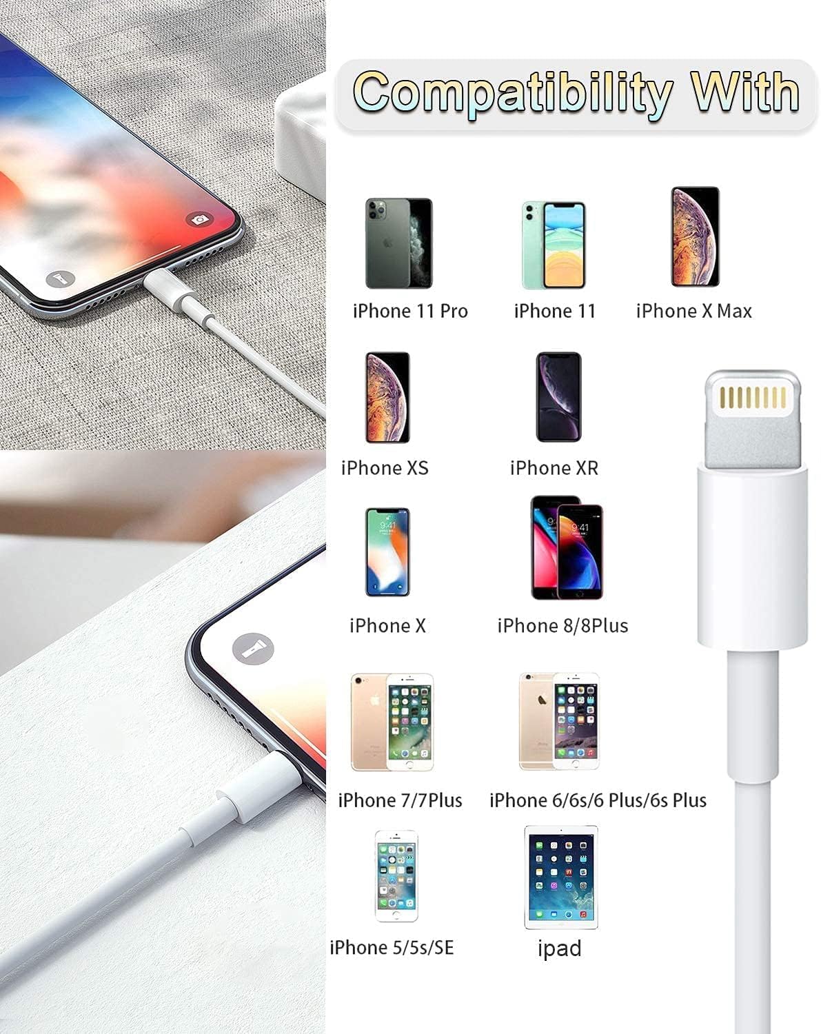 Susnwere 4 Pack [Apple MFi Certified] Apple Charging Cables 6ft, iPhone Chargers, Lightning Fast iPhone Charging Cord for iPhone 12/11/11Pro/11Max/ X/XS/XR/XS Max/8/7, ipad(White)