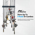 PLUSINNO Vertical Fishing Rod Holder, Wall Mounted Fishing Rod Rack, Fishing Pole Holder Holds Up to 9 Rods or Combos, Fishing Rod Holders for Garage, Fits Most Rods of Diameter 3-19mm