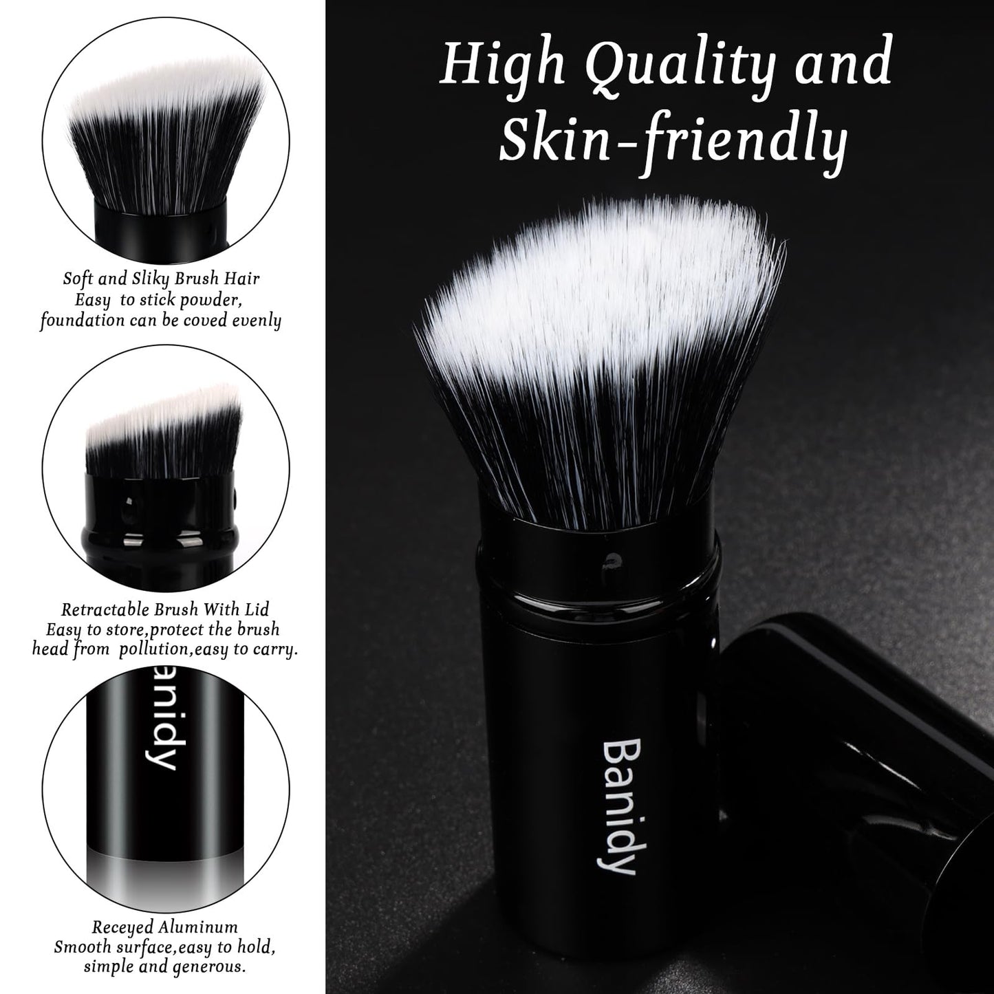 Makeup Brush, Banidy Retractable Kabuki Brush Foundation Brush for Powder Blush, Bronzer, Buffing, Liquid, Cream