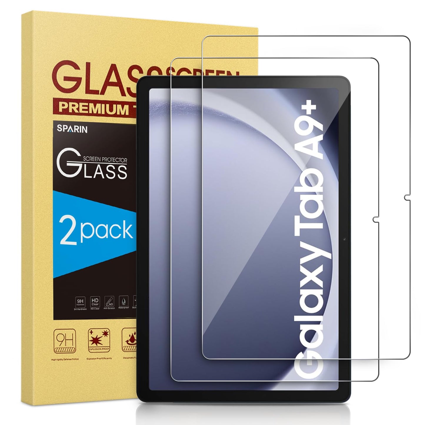 SPARIN 2 Pack Screen Protector for Samsung Galaxy Tab A9 Plus 11 Inch 2023, Case Friendly Tempered Glass for Samsung Tablet A9 Plus/ A9+ 11'' 5G (SM-X210/X216/X218)-HD Clear film