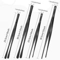 Molain 4PCS Fine Long Tweezer Tongs Professional, 12" and 10" Stainless Steel Kitchen Tongs for Cooking, Black Long Cooking Tweezers Tongs for Kitchen, Food, Cooking, Repairing, Sea Food and BBQ