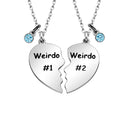 Regalo de amistad, collar con colgante de acero inoxidable con forma de corazón dividido de Weirdo 1 y Weirdo 2, regalo para la mejor amiga (cristal azul)