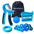 IMENSEAS Grip Strength Trainer 7 Pack Adjustable, Finger Stretcher Resistance Extensor Bands, Finger Exerciser, Hand Gripper Strength Ring & Stress Ball, Blue