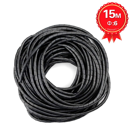 Envoltura de cable en espiral XHF de 50 pies y 1/4" de 6 mm (rango de envoltura: 4 mm a 50 mm) Envoltura de cable en espiral para computadora Organizador de cables eléctricos Manguera RoHS Negro