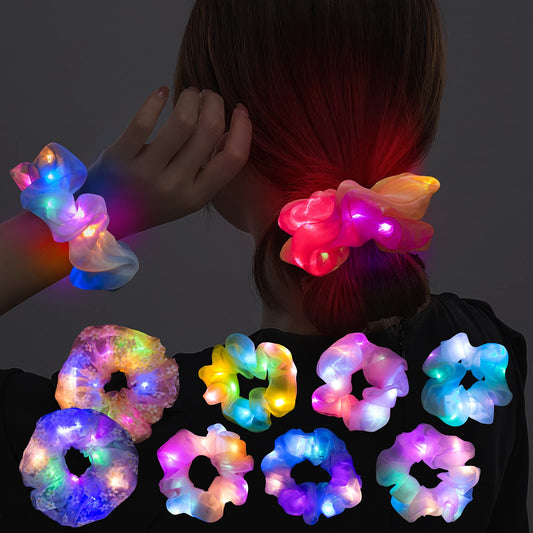 8 Pcs LED Scrunchies for Women - Scrunchy, Light Up Scrunchies for Girls, Colorful Yarn Hair Tie Multi Light Modes, Glow in the Dark Hair Accessories for Christmas Rave Party (#01)