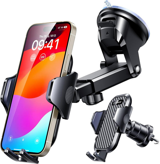 VANMASS [Longest Lasting] True Military-Grade Car Phone Holder Strongest Suction & Clip Cell Mount Dashboard Windshield Vent Automobile Cradle Truck Accessories for iPhone 16 15 Pro Max 14 13 Android