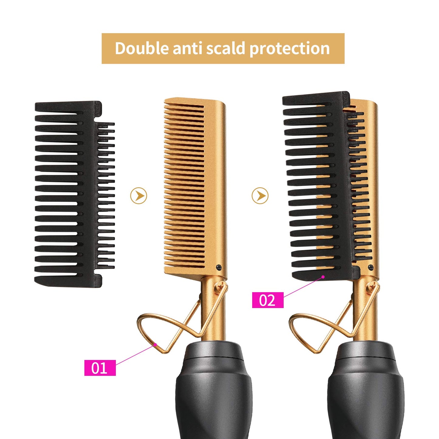 Peine alisador de pelo con calor - Peine alisador de pelo eléctrico de cerámica para cabello negro natural, pelucas, barba, regalo de vacaciones