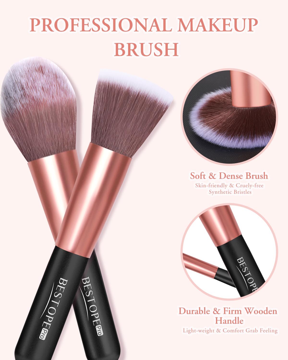 Makeup Brushes with Case, 20PCs Travel Makeup Brush Set, Foundation Concealer Blush Eyeshadow Brush Set Contour Powder Eyebrow Eyelash Brush Kit with Led Light Mirror Holder & 2 Powder Puff-Rose Gold