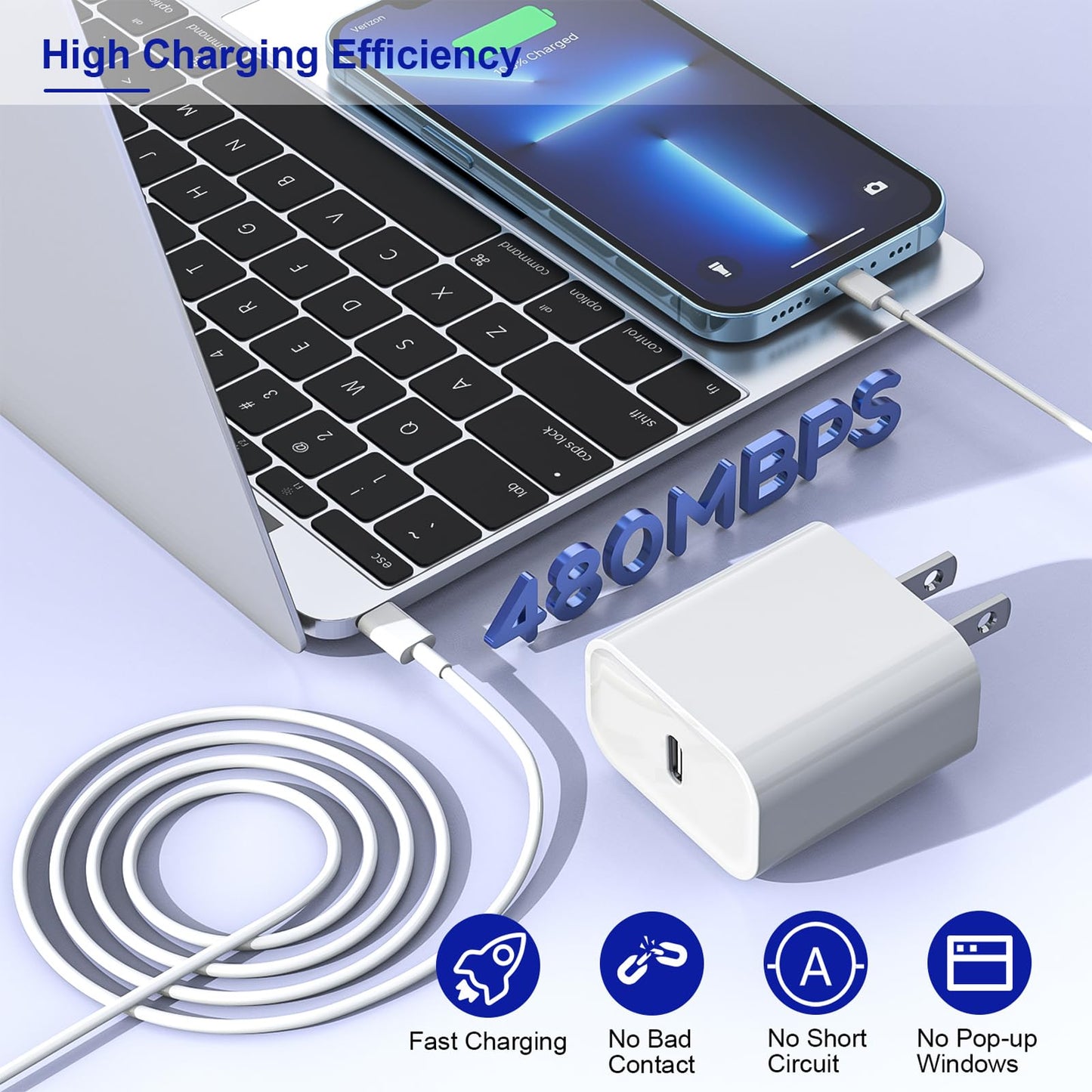 Apple Fast Charger, 10FT Extra Long Fast iPhone Charger Travel Plug Adapter 20W Super Quick Apple Charging USB C Wall Charger Block with 10Foot Lightning Cable Cord for iPhone 14/13/12/11/X/XR/SE/iPad