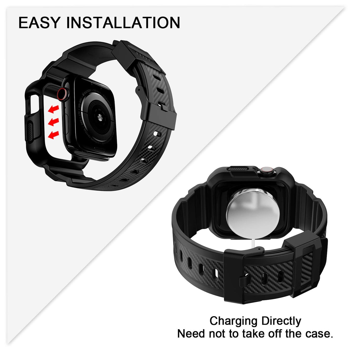 OROBAY Compatible with Apple Watch Band 45mm/44mm/42mm-Series 3/2/1 with Case, Shockproof Rugged Band Strap for iWatch SE2 SE Series 9/8/7/6/5/4/3/2/1 with Bumper Case Cover Men Women, Matte Black