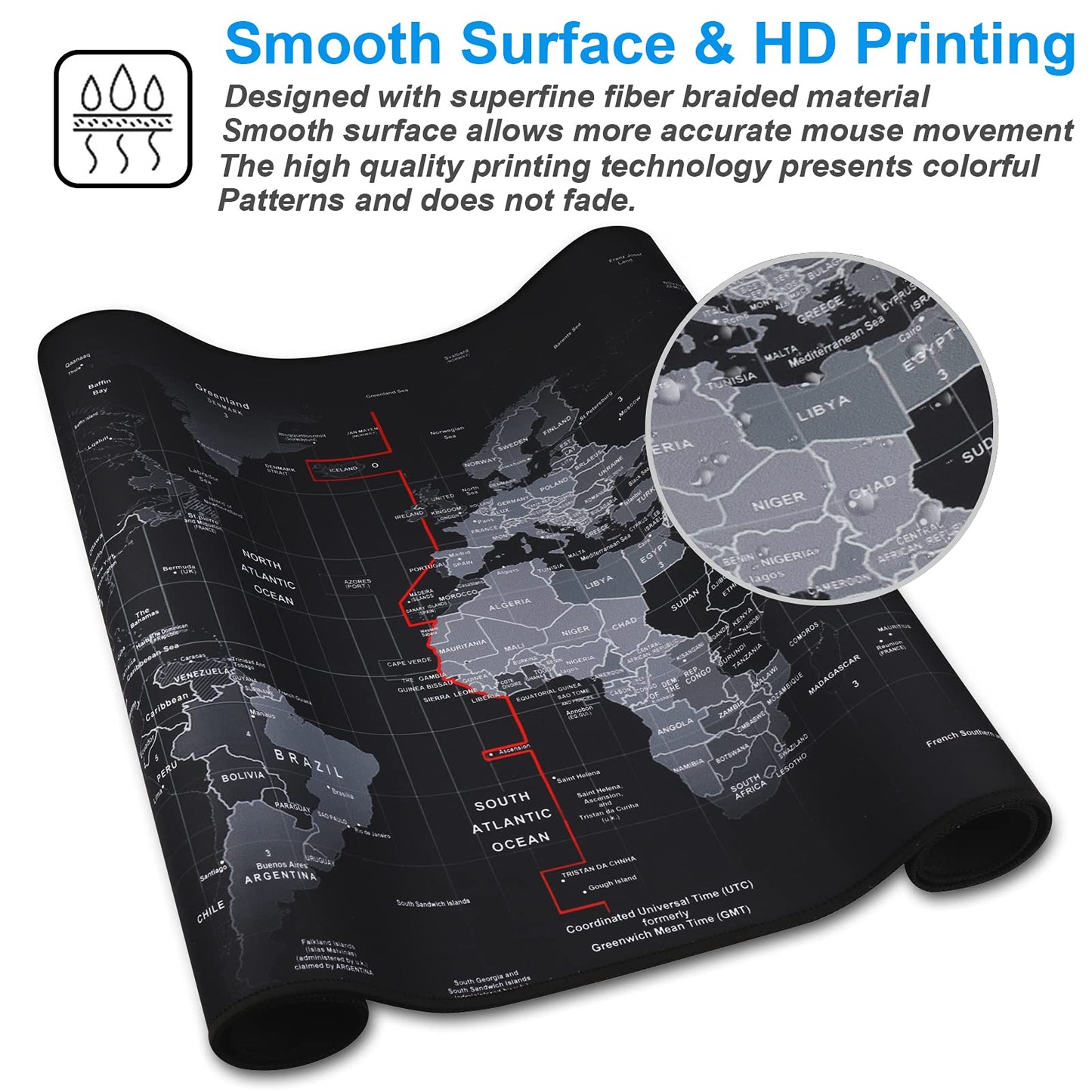 Cmhoo XXL Professional Large Mouse Pad & Computer Game Mouse Mat (35.4x15.7x0.1IN, Map) (90 * 40 Map)