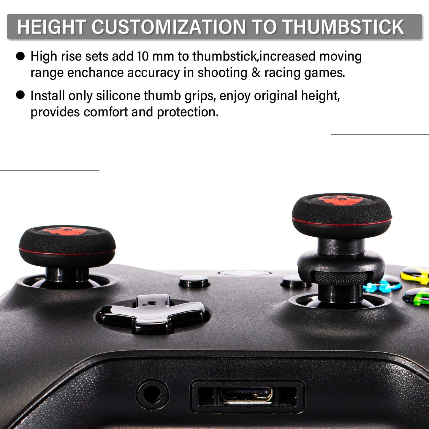 Playrealm FPS Thumbstick Extender Rubber Silicone Grip Cover 2 Sets for Xbox Series X/S & Xbox One Controller(Ghost Red)