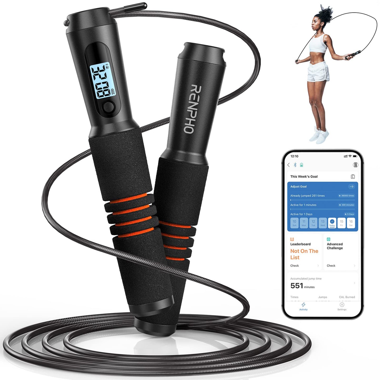 Jump Rope, RENPHO Smart Jump Rope with Counter, Fitness Skipping Rope with APP Data Analysis, Workout Jump Ropes for Home Gym, Crossfit, Jumping Rope for Exercise for Men, Women, Girls, Kids