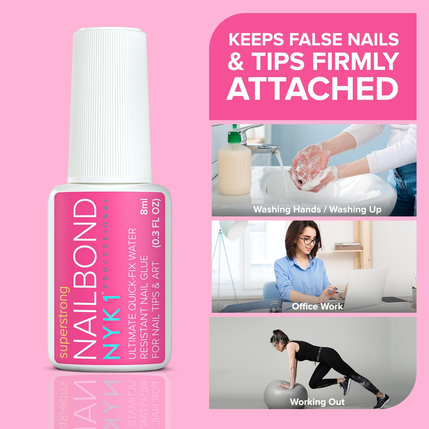 Super Strong Nail Glue for Press On Nails, Nail Tips & Acrylic Nails (8ml) NYK1 Nail Bond Brush On Nail Glue for Press Ons, Long Lasting Nail Glue for Acrylic Nails Fake Nails Tips Nail Glue