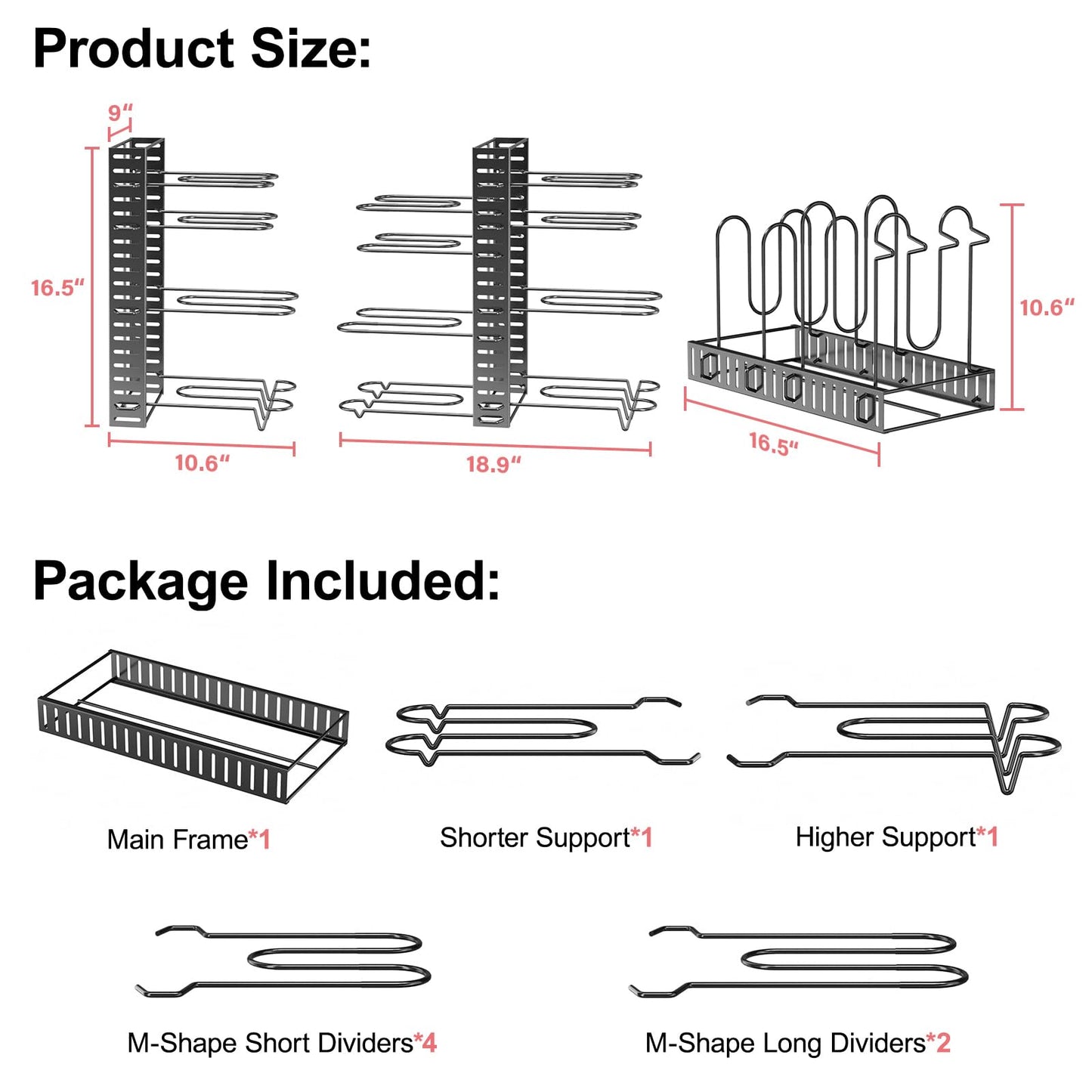 MUDEELA Support de rangement pour casseroles et poêles sous armoire, organisateurs de cuisine à 8 niveaux et supports de rangement pour casseroles, organisateurs de casseroles réglables à l'intérieur de l'armoire avec 3 méthodes de bricolage