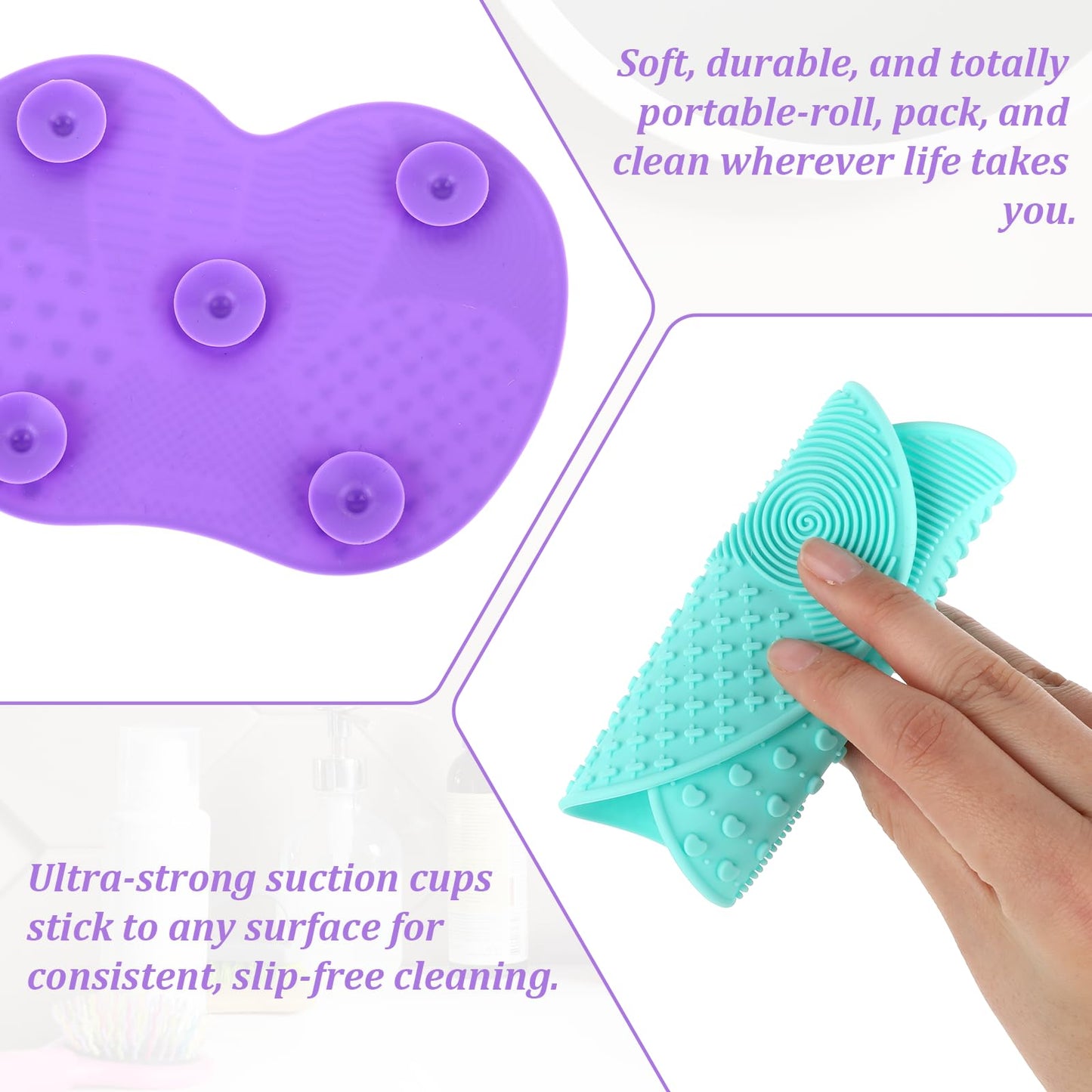 2 Pcs Makeup Brush Cleaner Mat, Silicone Makeup Brush Cleaner, Portable Washing Tool with Suction Cup, Brush Cleaning Mat for Makeup Brush Cleaning