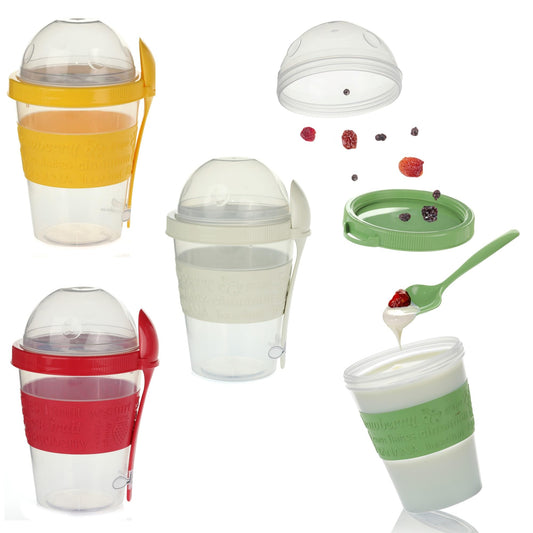 Vasos reutilizables para parfait con tapa y cucharas de Areste, recipientes para yogur para llevar con tapas para granola, batidos, preparación de refrigerios y desayuno; vasos para yogur con tapas para cereales de avena (juego de 4, 20 oz)