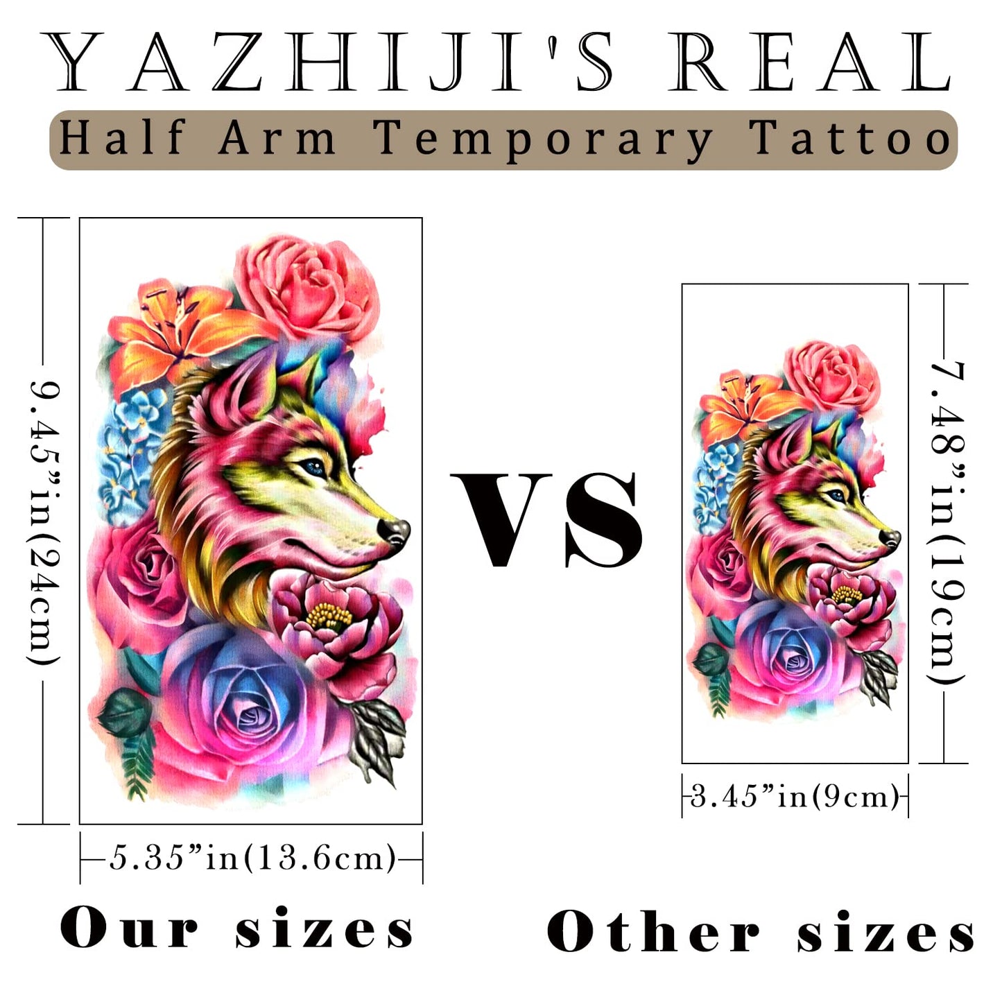 Yazhiji 49 sheets Large Flowers Skull Waterproof Temporary Tattoos for Women and Girls, Realistic Tiger Wolf Bird Temporary Fake Tattoo for Kids or Adults