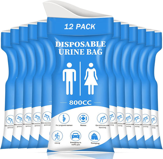 Bolsa de orina desechable, 12 piezas de 800 ml para viajes, bolsa de orina portátil de emergencia y bolsas de vómito, bolsa de orina unisex como bolsa de baño adecuada para acampar, atascos de tráfico, embarazadas, pacientes, niños