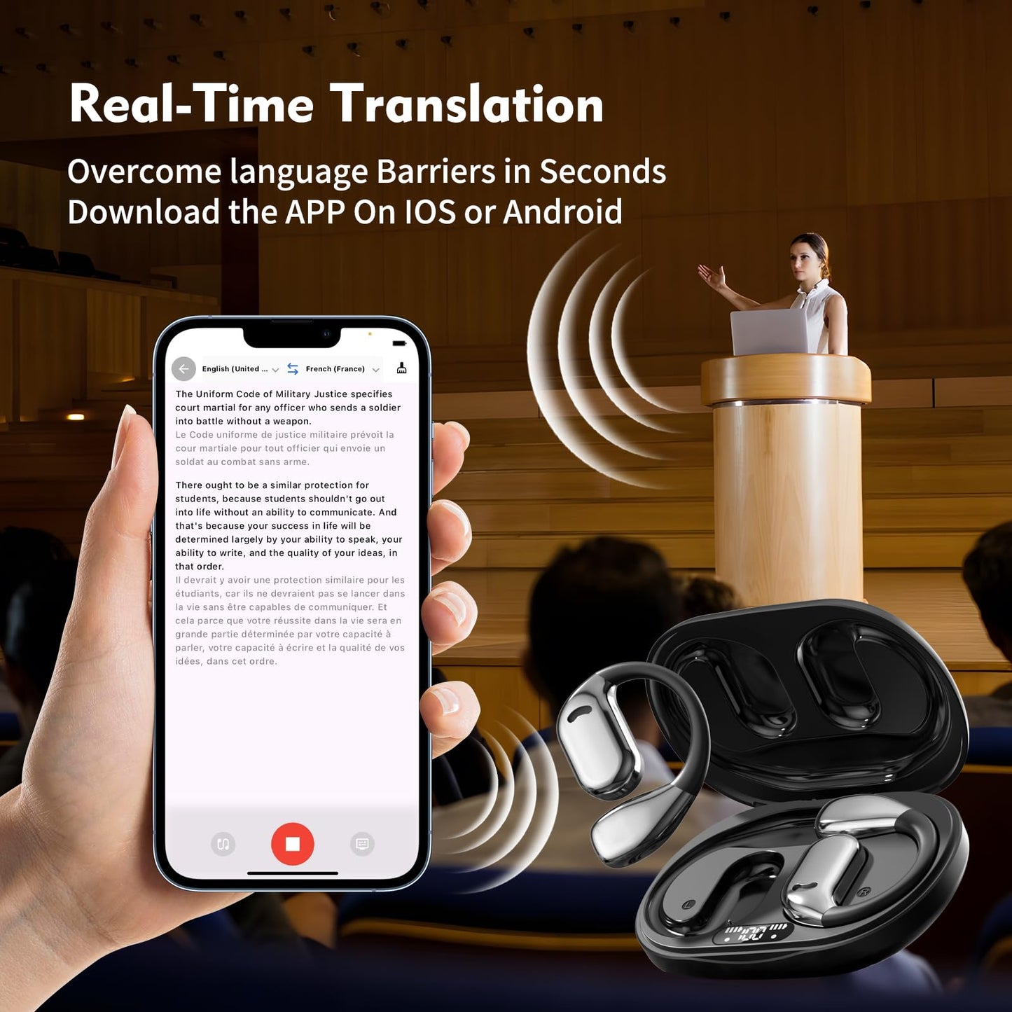 AI-Powered Earbud Translator in Real Time – 144-Language Translation Device with Two-Way Communication, Bluetooth Wireless Earbuds, Earphones iOS & Android Compatible for Travel, Business