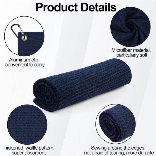 KUUKIKV 3 Pack 16" X 16" Golf Towels for Golf Bags for Men, Premium Waffle-Pattern Golf Towel with Carabiner Clip, Super Absorbent Microfiber Towel, Golf Accessories for Men, 3 Stain-Resistant Colors