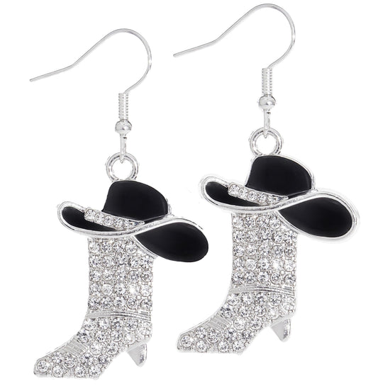 Rhinestone Western Boots Dangle Drop Earrings for Women, Boho Cowgirl Cowboy Enamel Hat Boot Earrings Country Concert Party Outfits Jewelry Gift